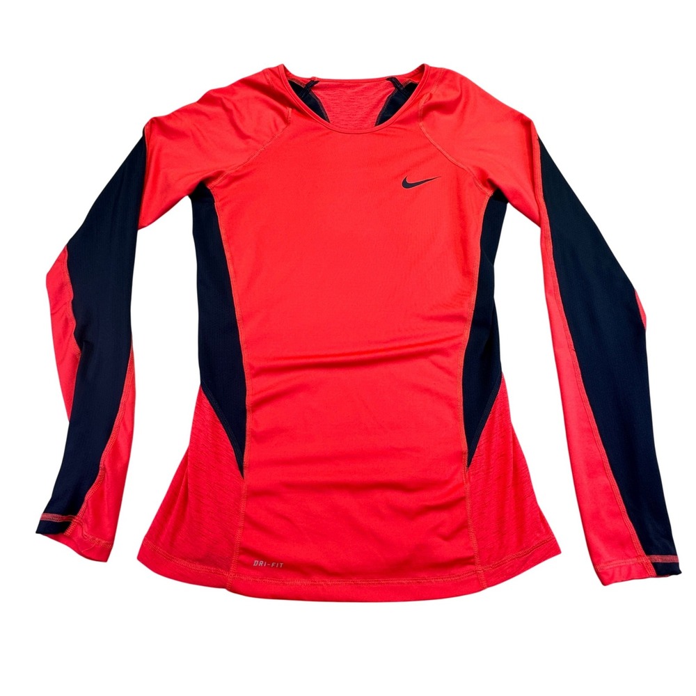 Nike Pro Shirt Women's Medium Dri-Fit Pink Black Long‎ Sleeve Training Shirt Top